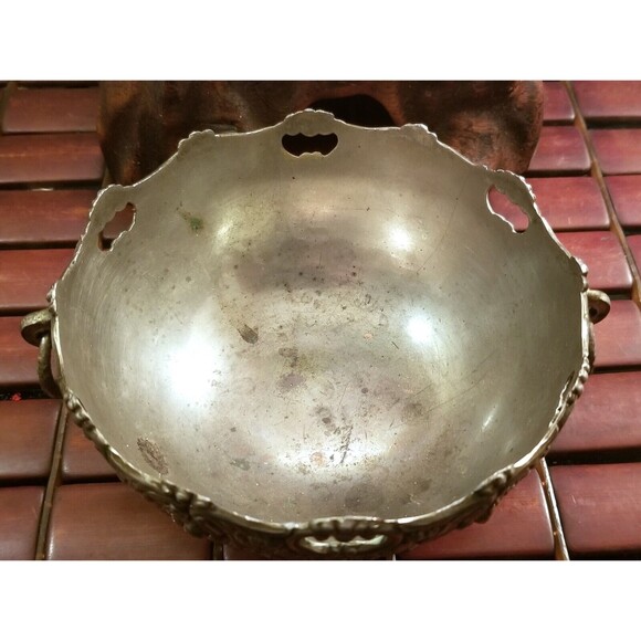 Vintage 1960s Raimond Ornate Silverplate Floral Motif Bowl with Ring Handles - Picture 7 of 8